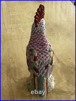 Antique Chinese Hand Painted Porcelain Bird Figurine Multicolor Ceramic 17 RARE