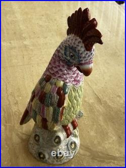 Antique Chinese Hand Painted Porcelain Bird Figurine Multicolor Ceramic 17 RARE