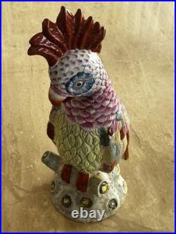 Antique Chinese Hand Painted Porcelain Bird Figurine Multicolor Ceramic 17 RARE