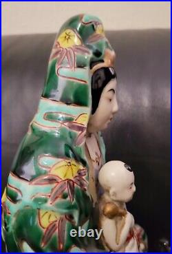 Antique Chinese Kwan Yin Children Statue Famille Verte Large 12 Immortal Rare