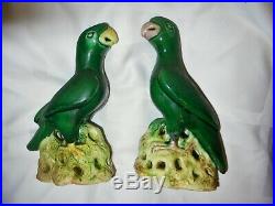 Antique Chinese Parrot Bird Green Yellow Glaze Figures Bisque Porcelain Export