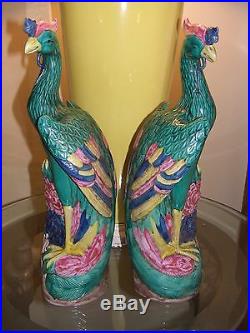 Antique Chinese Porcelain Birds of Paradise Statues Dynasty Marked