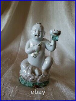 Antique Chinese Porcelain Figure Child holding Lotus by Famous Artist