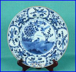 Antique Chinese Porcelain Kangxi Period Blue and White Plate Bird and Flower