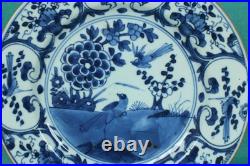 Antique Chinese Porcelain Kangxi Period Blue and White Plate Bird and Flower