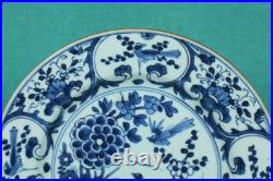 Antique Chinese Porcelain Kangxi Period Blue and White Plate Bird and Flower