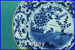 Antique Chinese Porcelain Kangxi Period Blue and White Plate Bird and Flower