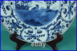 Antique Chinese Porcelain Kangxi Period Blue and White Plate Bird and Flower