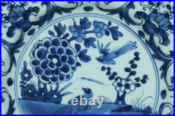Antique Chinese Porcelain Kangxi Period Blue and White Plate Bird and Flower
