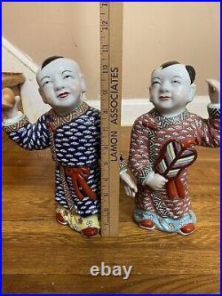 Antique Chinese Porcelain Pair Laughing Boys Hand painted Late 19th Early 20th C