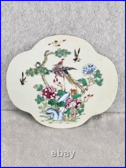 Antique Chinese Porcelain Plaque Hand Painted Famille Rose Bird Tree Tile 10.25