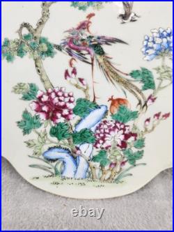 Antique Chinese Porcelain Plaque Hand Painted Famille Rose Bird Tree Tile 10.25