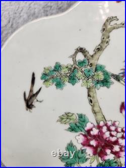 Antique Chinese Porcelain Plaque Hand Painted Famille Rose Bird Tree Tile 10.25