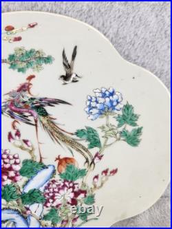 Antique Chinese Porcelain Plaque Hand Painted Famille Rose Bird Tree Tile 10.25