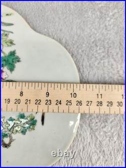 Antique Chinese Porcelain Plaque Hand Painted Famille Rose Bird Tree Tile 10.25