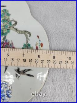 Antique Chinese Porcelain Plaque Hand Painted Famille Rose Bird Tree Tile 10.25