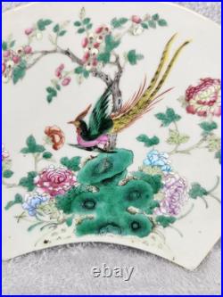 Antique Chinese Porcelain Plaque Hand Painted Famille Rose Bird Tree Tile 10.5 Antique Chinese Porcelain Plaque Hand Painted Famille Rose Bird Tree Tile 10.5