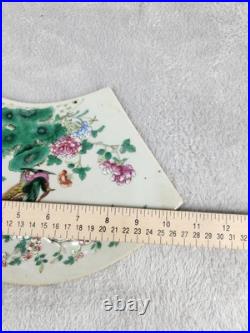 Antique Chinese Porcelain Plaque Hand Painted Famille Rose Bird Tree Tile 10.5