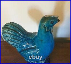 Antique Chinese Porcelain Rooster Cockerel Chicken Turquoise Blue Glaze 19th c