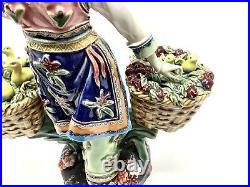 Antique Chinese Porcelain Sculpture Feng Shou Female WithBasket With Ducks & Flowers