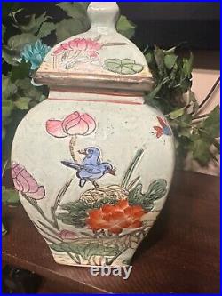 Antique Chinese Tongzhi 1862 To 1873 Porcelain Vase Blue Birds Flowers