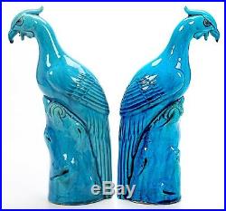 Antique Chinese Turquoise Glazed Porcelain Birds Pair Extra Large
