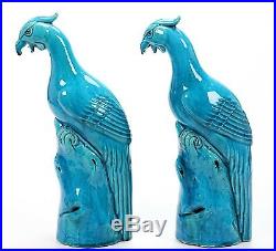 Antique Chinese Turquoise Glazed Porcelain Birds Pair Extra Large