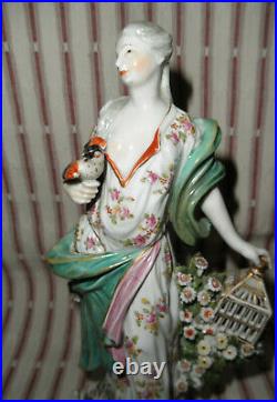 Antique Derby Porcelain Element Of Air Lady With Bird Statue Figurine