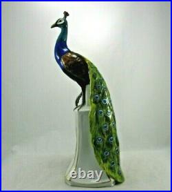 Antique Dresden Germany Porcelain Peacock Hand Painted Figurine Statue