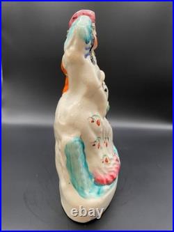 Antique English Staffordshire, Hand-Painted Pottery. Man, Woman with Dog & Bird