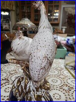 Antique European Porcelain Bird Pair. Gold Plated. Old
