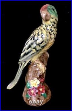 Antique European Porcelain Majolica Parrot Figurine Statue 9.5h