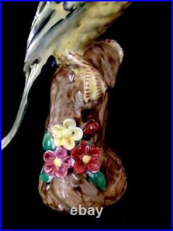 Antique European Porcelain Majolica Parrot Figurine Statue 9.5h