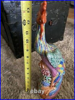 Antique FAMILLE ROSE EXPORT Porcelain Chinese Phoenix Statue Figure 10.5 Marked