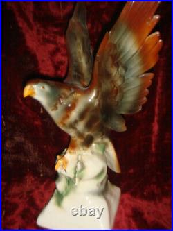Antique Figurine Falcon Porcelain Statue Miniature Bird Carved Sculptural 1934s