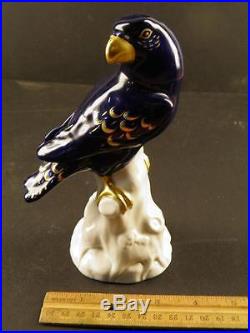 Antique Fine Porcelain Dresden Marked Cobalt Blue Gilded Bird Figurine Statue