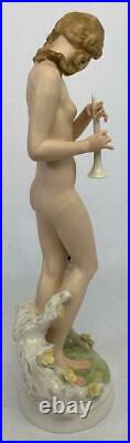 Antique Hutschenreuther Art Deco Nude Horn Bird Porcelain Statue by Carl Werner