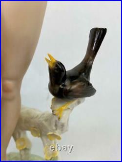Antique Hutschenreuther Art Deco Nude Horn Bird Porcelain Statue by Carl Werner