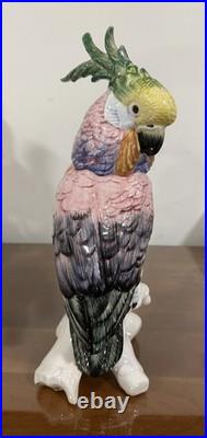 Antique Italy Cockatoo Parrot Bird Figurine Porcelain Ceramic Large 14.5High