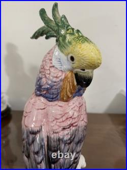 Antique Italy Cockatoo Parrot Bird Figurine Porcelain Ceramic Large 14.5High