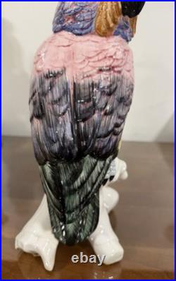 Antique Italy Cockatoo Parrot Bird Figurine Porcelain Ceramic Large 14.5High