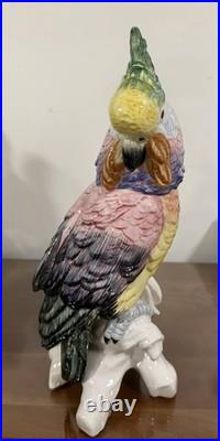 Antique Italy Cockatoo Parrot Bird Figurine Porcelain Ceramic Large 14.5High