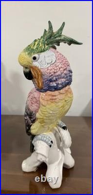 Antique Italy Cockatoo Parrot Bird Figurine Porcelain Ceramic Large 14.5High