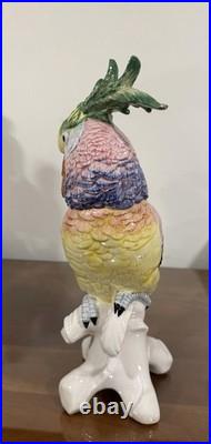 Antique Italy Cockatoo Parrot Bird Figurine Porcelain Ceramic Large 14.5High