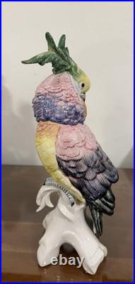 Antique Italy Cockatoo Parrot Bird Figurine Porcelain Ceramic Large 14.5High