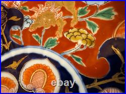 Antique Japanese Imari Porcelain Scalloped Plate with Bird & Foo Dog Decoration