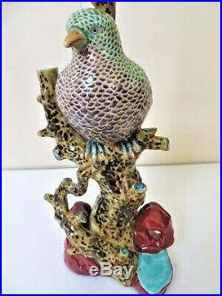 Antique Japanese Kutani Porcelain Pottery Bird Statue Lamp, Meiji Period 19th C
