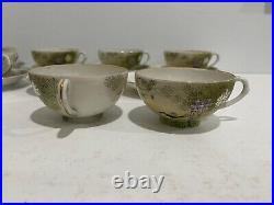 Antique Japanese Porcelain Signed Set of 7 Cups & Saucers Birds & Wisteria Dec