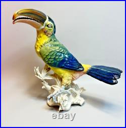 Antique Karl Ens Porcelain Figurine Colourful Toucan Bird On Branches large 11'