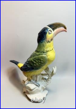 Antique Karl Ens Porcelain Figurine Colourful Toucan Bird On Branches large 11'